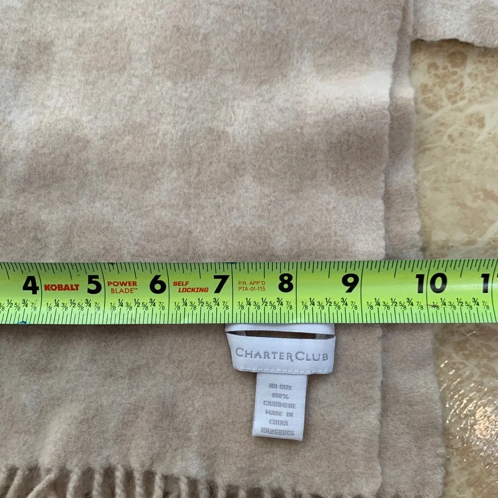 Charter Club Scarf OS Beige 100% Cashmere Polka Dot Fringe Winter Luxury Elegant
